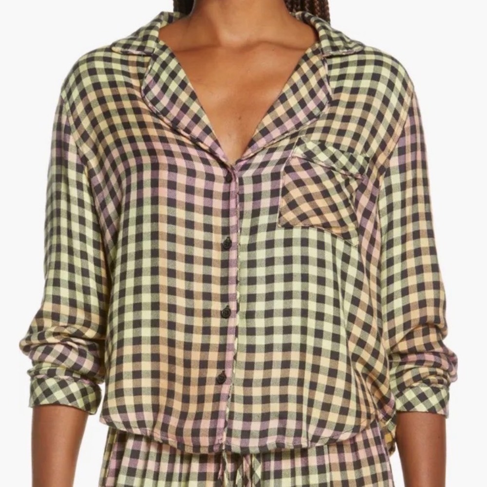 Rails Womens Kellen Black Sunset Gingham Soft‎ Rayon Pajama Lounge Shirt Size S